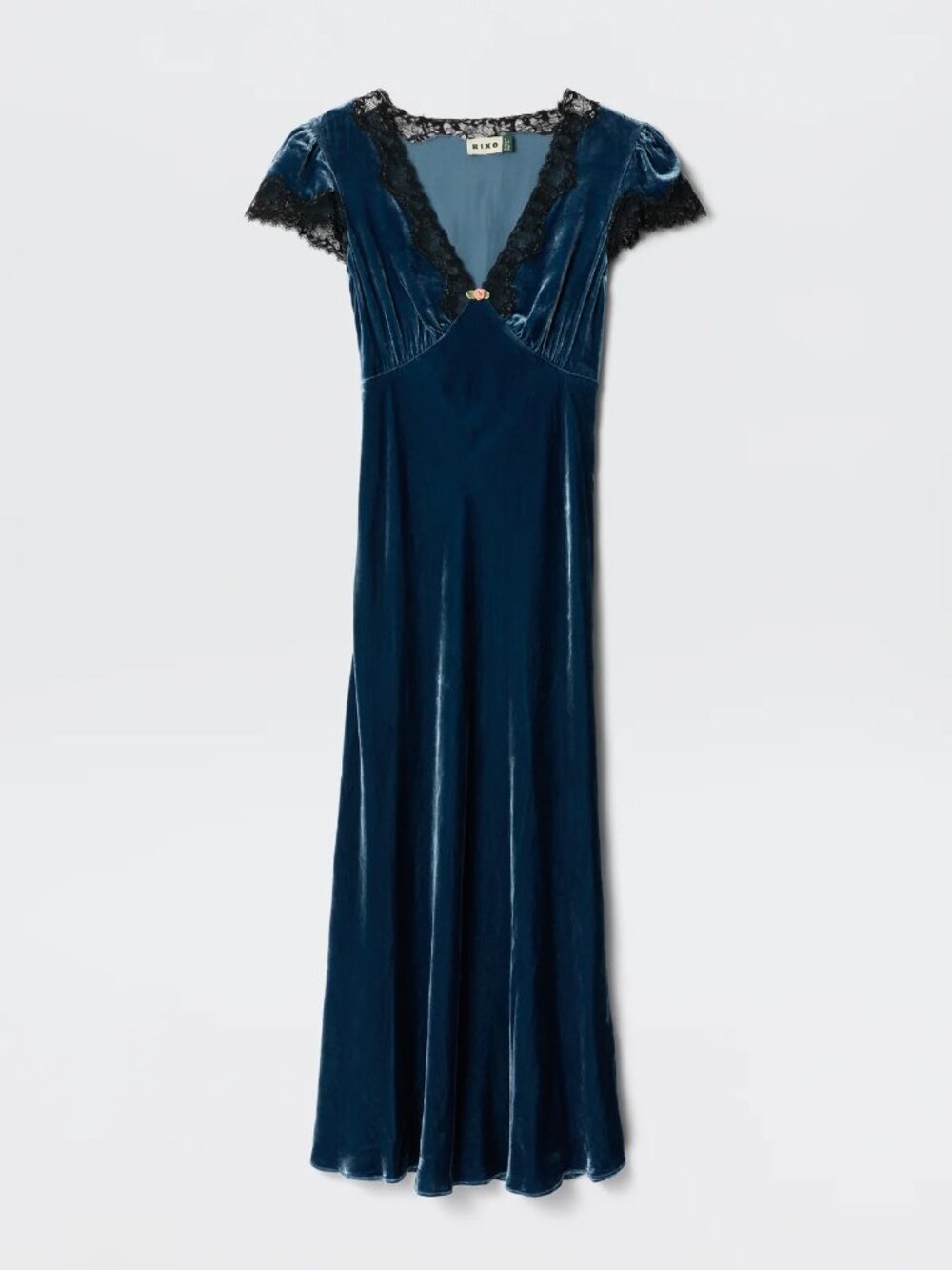RIXO London Clarice Velvet Dress in Steel Blue US12/UK16